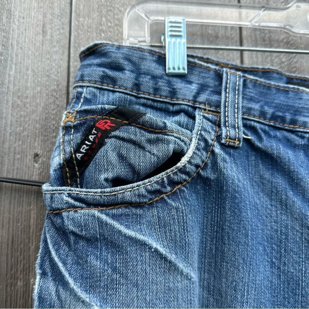Ariat FR Relaxed Boot Cut Ripped Raw Hem Distressed  Jeans‎ Men Sz 34 X 34